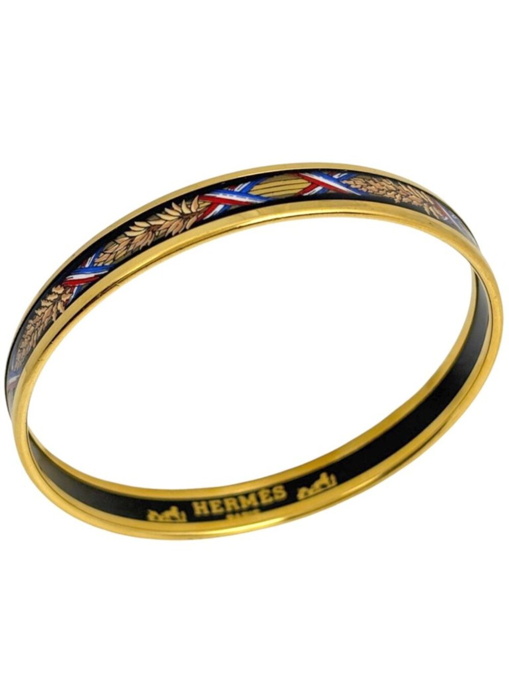Hermes Enamel PM Bangle Bracelet Cloisonne Gold Plated Black